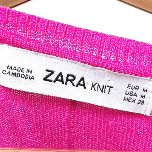 Zara Knit Womens Hot Pink High Low Raglan Sleeve Sweater Womens Medium Fuchsia - Picture 7 of 8